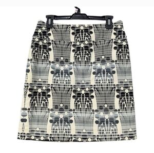 Etcetera Black and Cream Geometric A-Line Skirt Size 4.